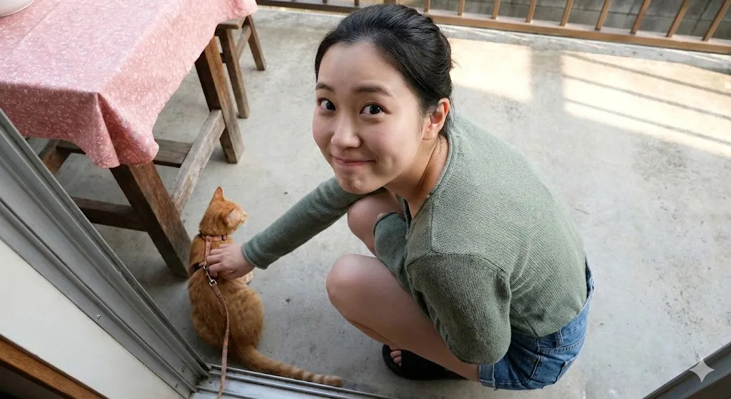 亚洲女性与猫的超逼真照片