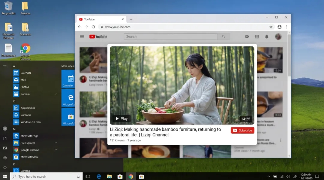 模拟YouTube李子柒视频截图